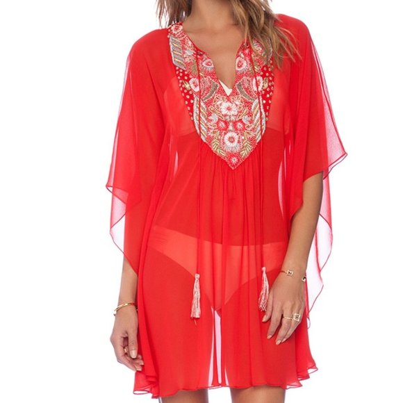 Embroidered Caftan Pia Pauro Size: S Color: Red - Picture 4 of 4